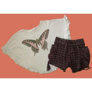 Paper Wings girls outfit 10 top shorts bohemian butterfly batwing t-shirt plaid